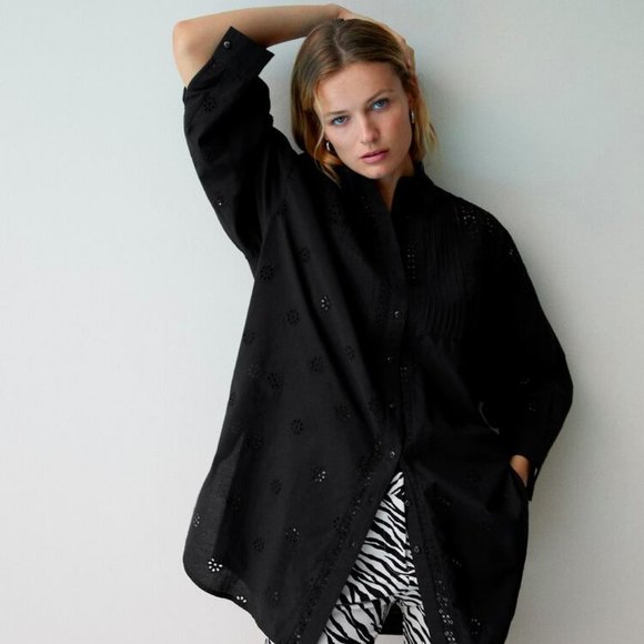 ZARA OVERSIZED EMBROIDERED EYELET SHIRT - Picture 2 of 6